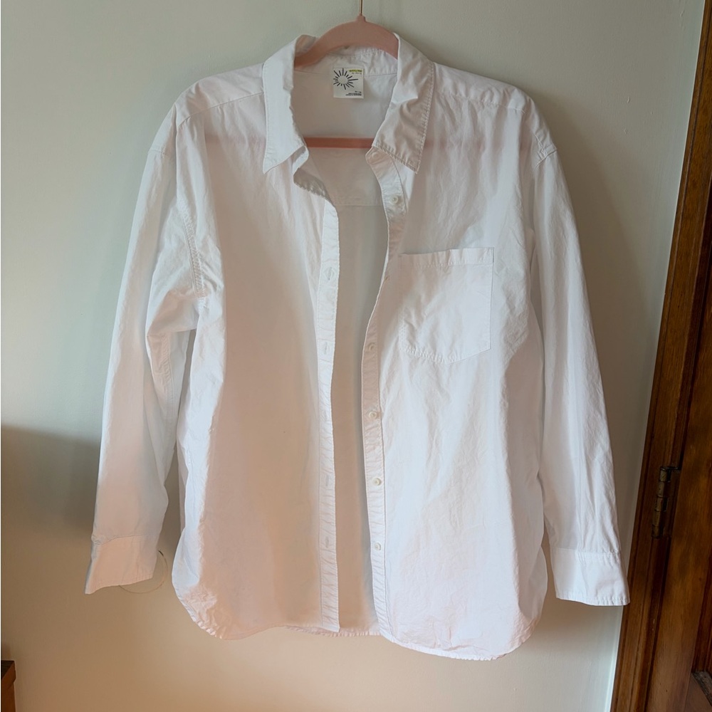 Aerie Classic White Oversized Cotton Button-Down Shirt